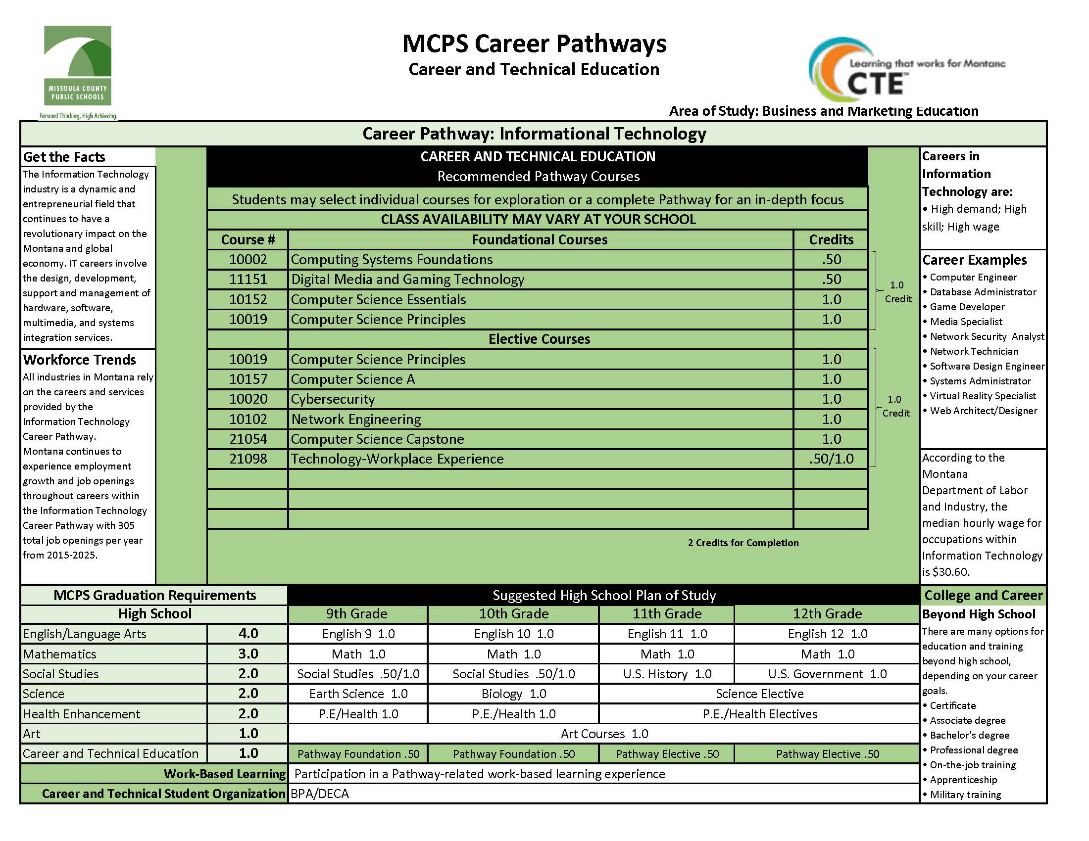 Green chart with Information Technology Pathway